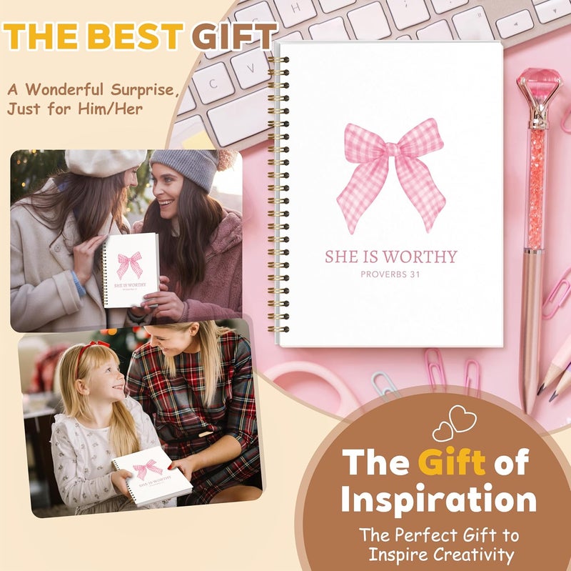 KIDEAR Christian Journal for Women, Prayer Notebook for Bible Study Notes,Cute Pink Bow Faith Journal,Coquette Preppy Christian Gifts for Teen Girls,Church Note Bible Study Supplies - A04 - Image 4